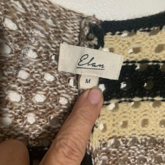 ELAN Boho Hippie Crochet Knit Long Duster Cardigan Sweater Multi Stripe - Size M - Picture 2 of 6